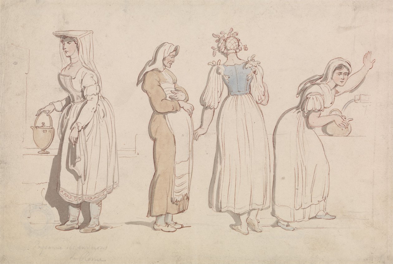 Fire kvinner ved en brønn i Roma av Thomas Rowlandson