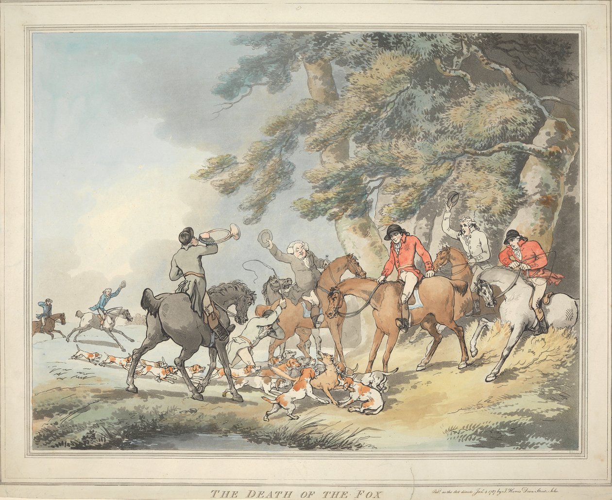 Rævjakt [serie på seks]:   3. Rævens død av Thomas Rowlandson
