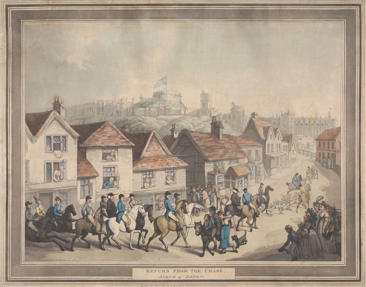 Rævjakt [serie på fire]:  4. Hjemkomsten fra jakten. / Scene ved Eaton av Thomas Rowlandson