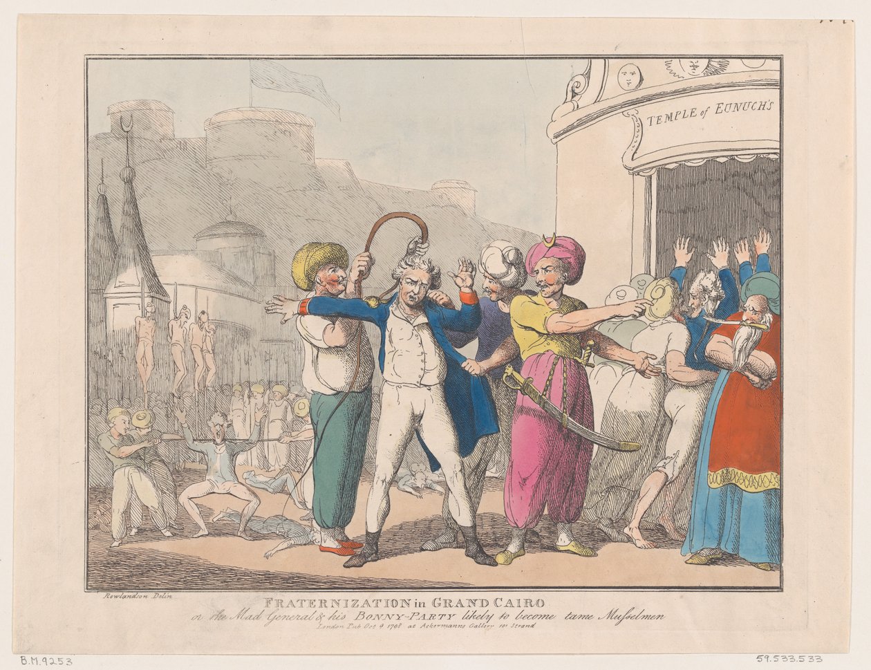 Fraternization in Grand Cairo, eller The Mad General & his Bonny Party Likely to ..., 9. oktober 1798. av Thomas Rowlandson