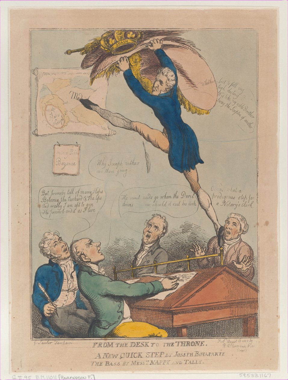 From the Desk to the Throne, A New Quick Step av Joseph Bonaparte the Bass av M..., 18. august 1808. av Thomas Rowlandson