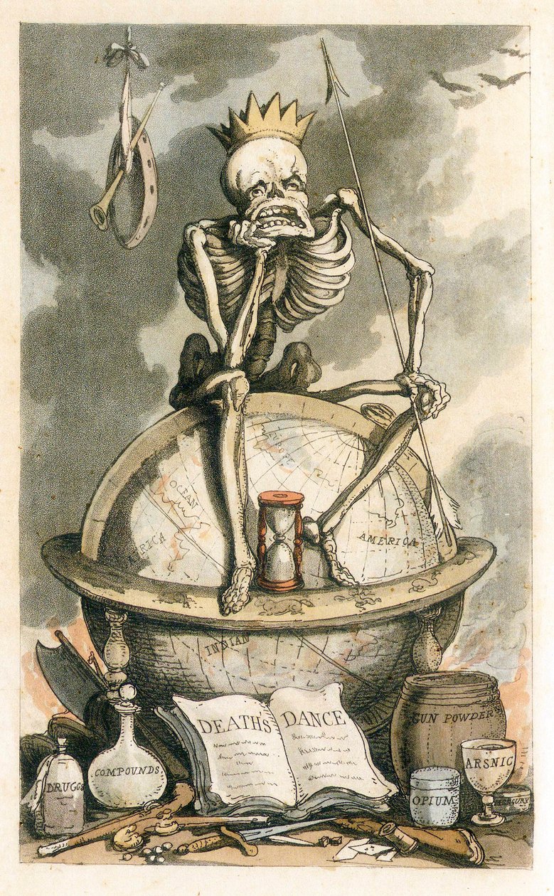 Frontispice fra The English Dance of Death, pub. 1815 farget gravering, 1815. av Thomas Rowlandson