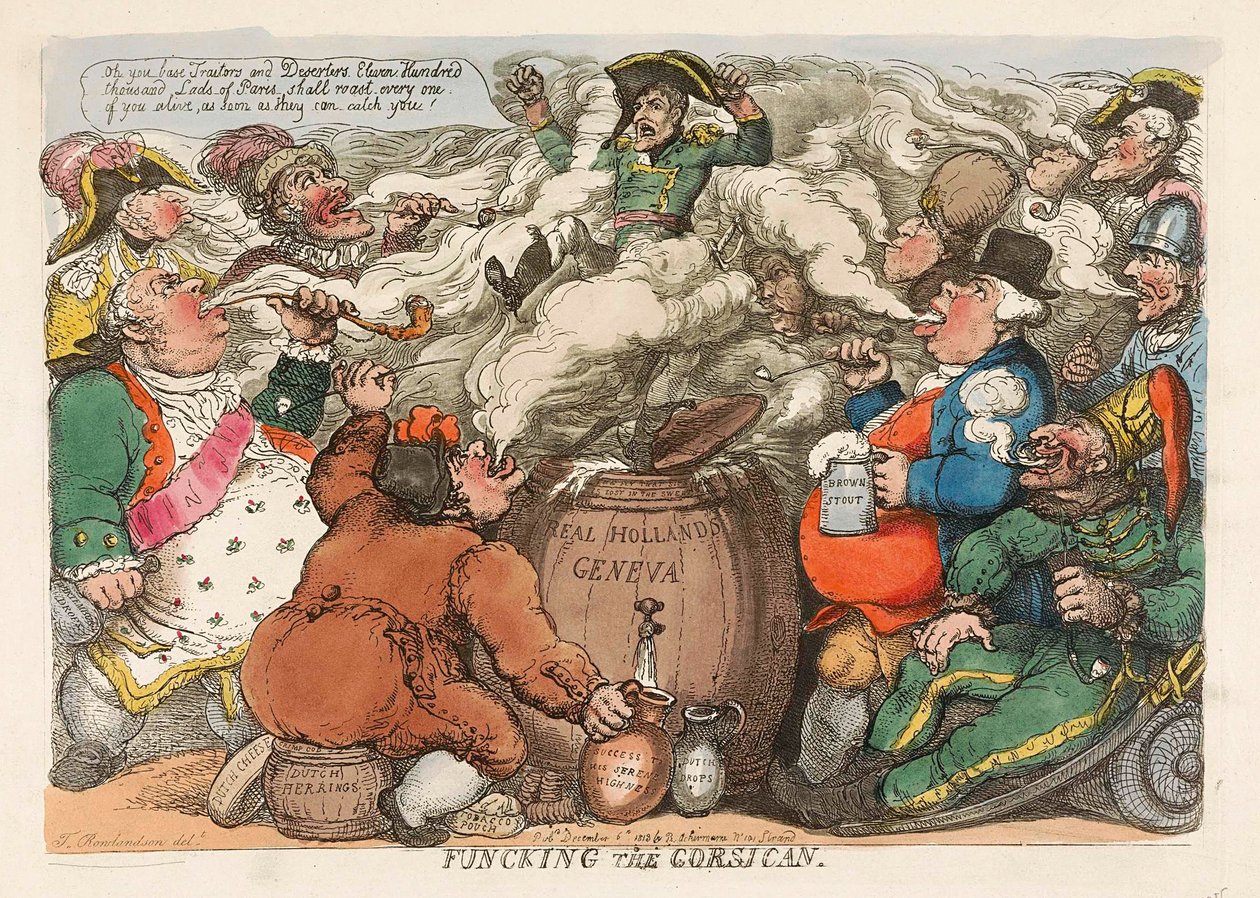 Funcking the Corsican, pub. 1813 håndfarget gravering. av Thomas Rowlandson