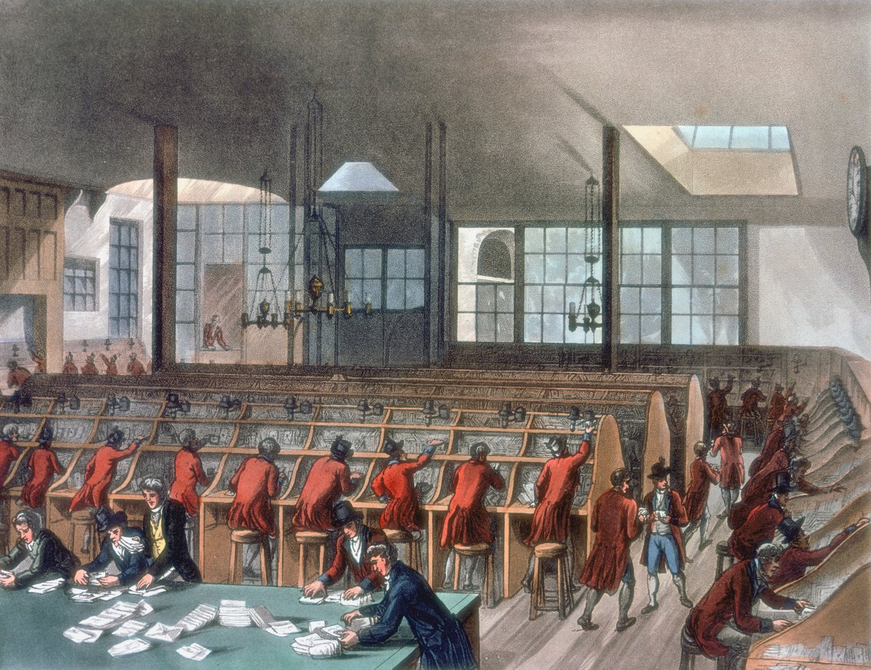 General Post Office, Lombard Street, London, 1808 av Thomas Rowlandson