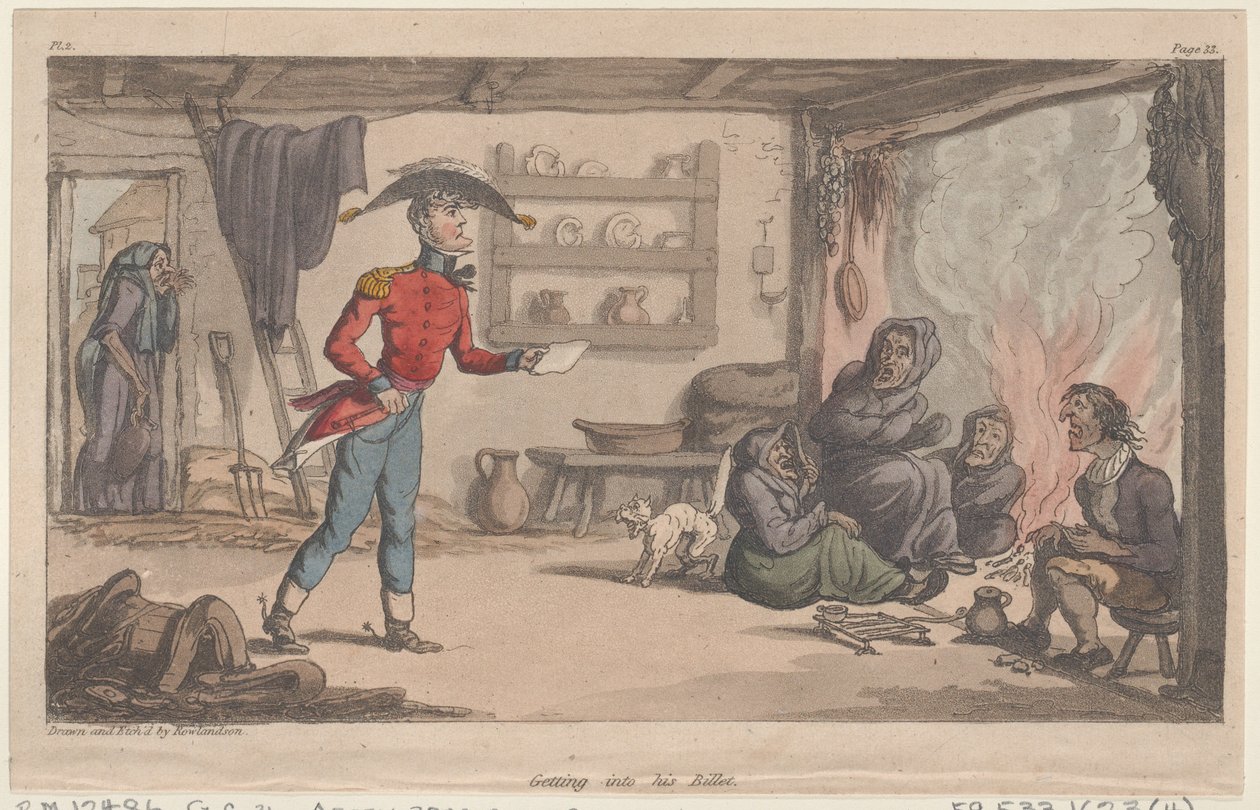 Komme inn i Billet hans, fra The Military Adventures of Johnny Newcome, 1815., 1815. av Thomas Rowlandson