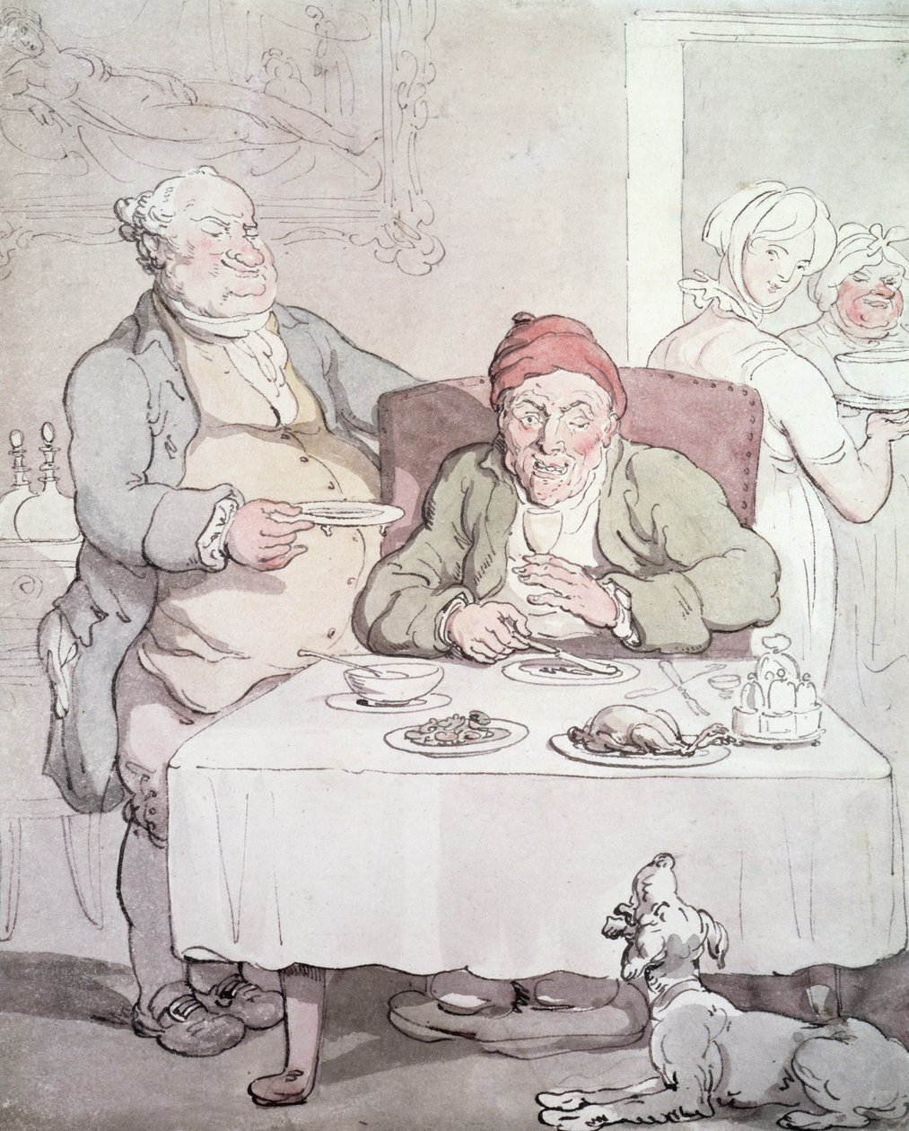 fråtsing (penn og wc på papir) av Thomas Rowlandson