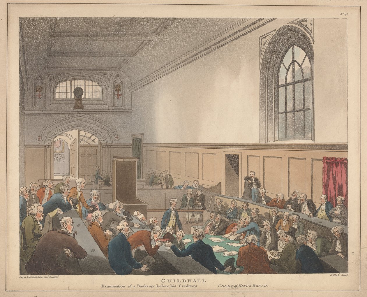 Guildhall-undersøkelse av en konkurs foran kreditorene hans av Thomas Rowlandson