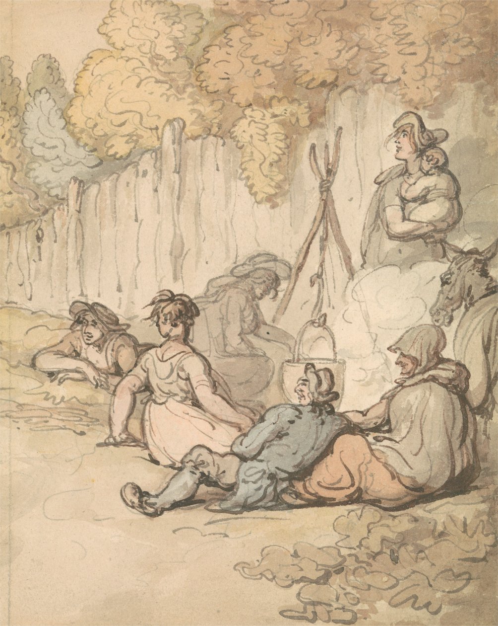 Sigøynere som lager mat over åpen ild av Thomas Rowlandson