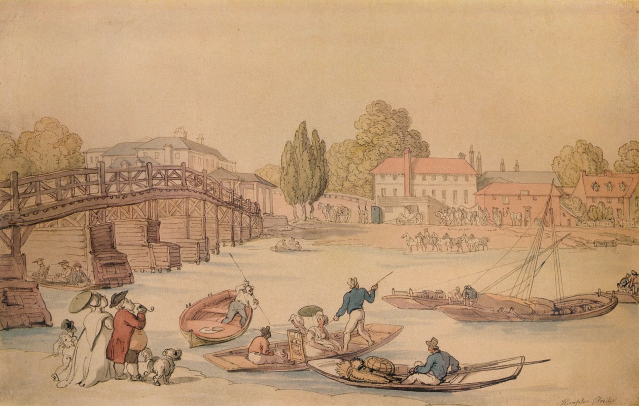 Hampton Bridge, 1800 av Thomas Rowlandson