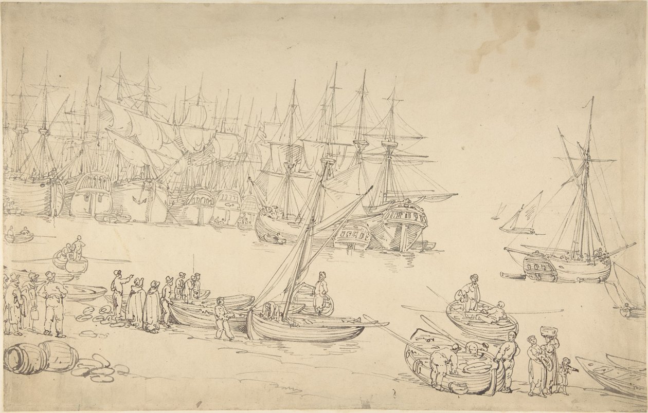 Havnescene av Thomas Rowlandson