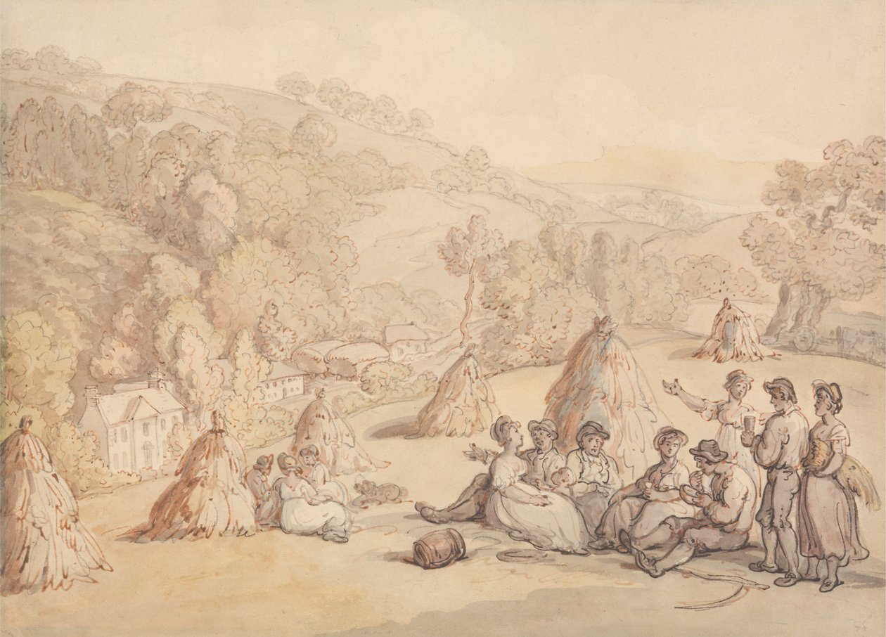 Høstmaskiner hviler i et maisfelt av Thomas Rowlandson