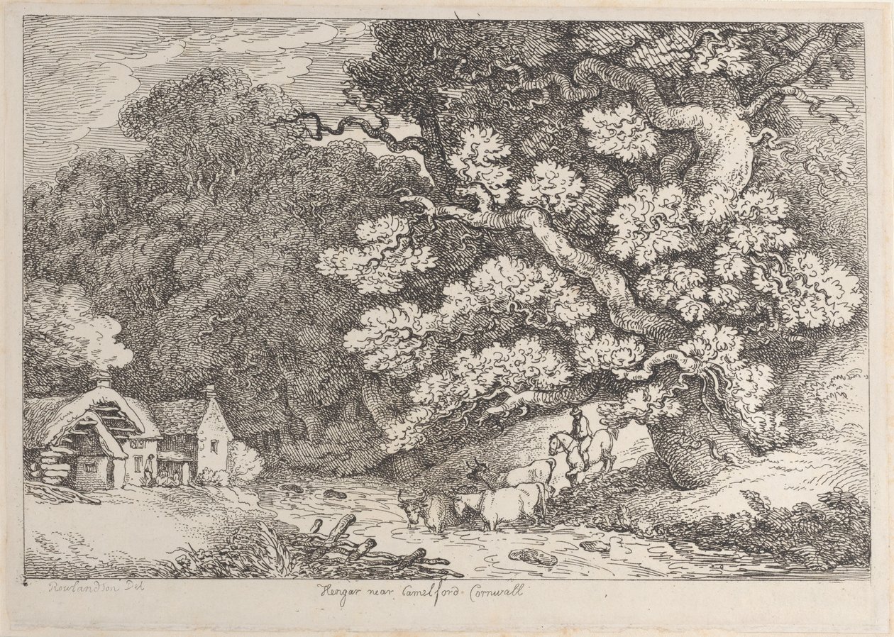 Hengar nær Camelford, Cornwall, fra Views in Cornwall, ca. 1812., ca. 1812. av Thomas Rowlandson
