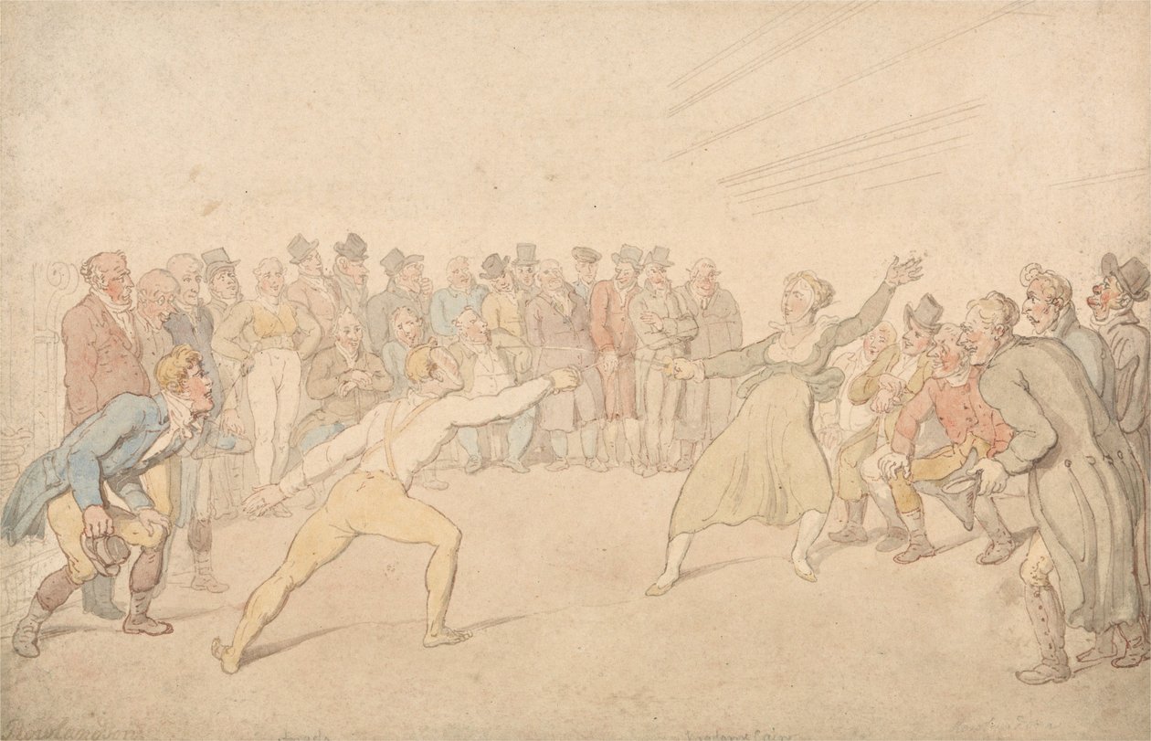 Henry Angelo og Madame Cain – Fekting av Thomas Rowlandson