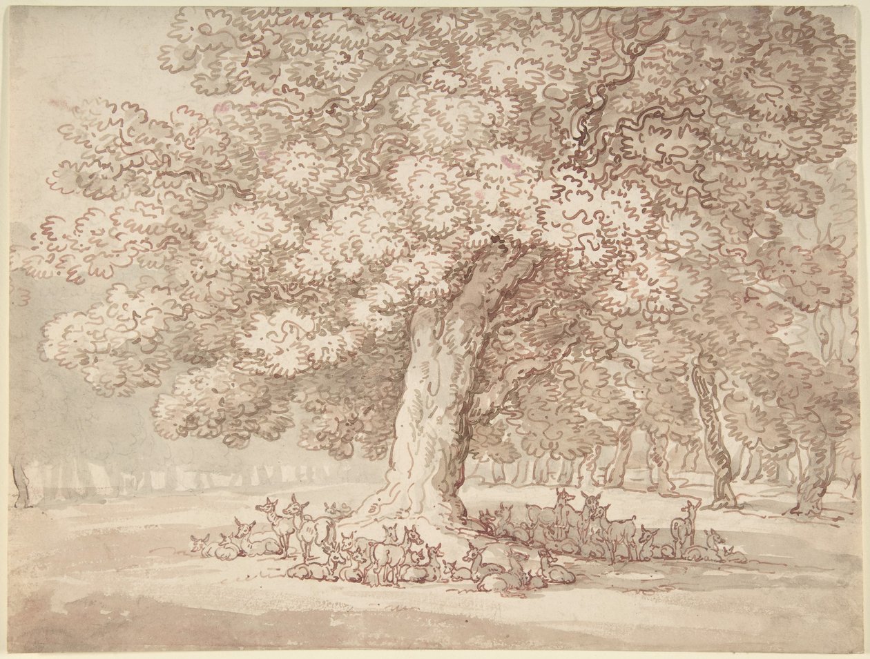 En hjorteflokk under en eik av Thomas Rowlandson