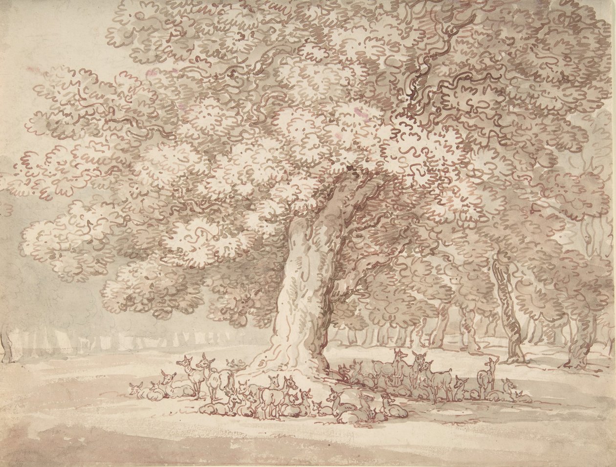 Hjorteflokk under et eiketre, 1775-1827. av Thomas Rowlandson