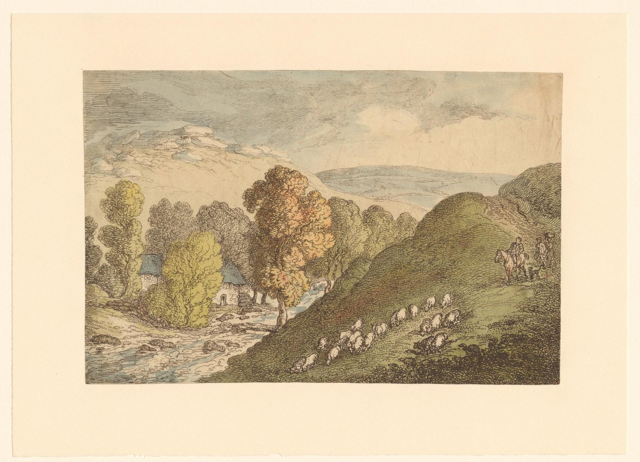 Åslandskap med sauer av Thomas Rowlandson