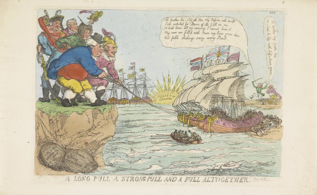 Den nederlandske flåten ble reddet gjennom en felles innsats, 1813 av Thomas Rowlandson