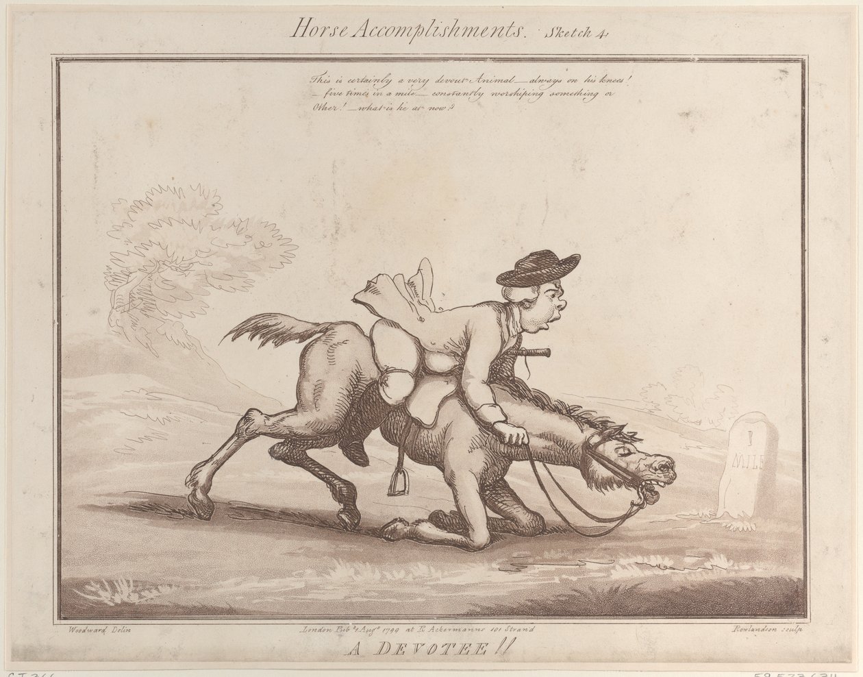 Hesteprestasjoner, skisse 4: A Devotee !!, 1. august 1799., 1. august 1799. av Thomas Rowlandson