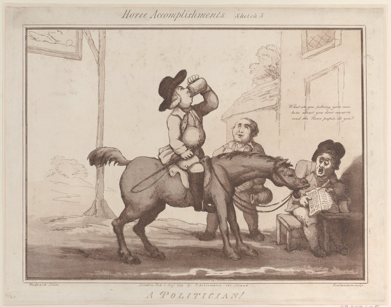 Hesteprestasjoner, skisse 5: En politiker !!, 1. august 1799., 1. august 1799. av Thomas Rowlandson