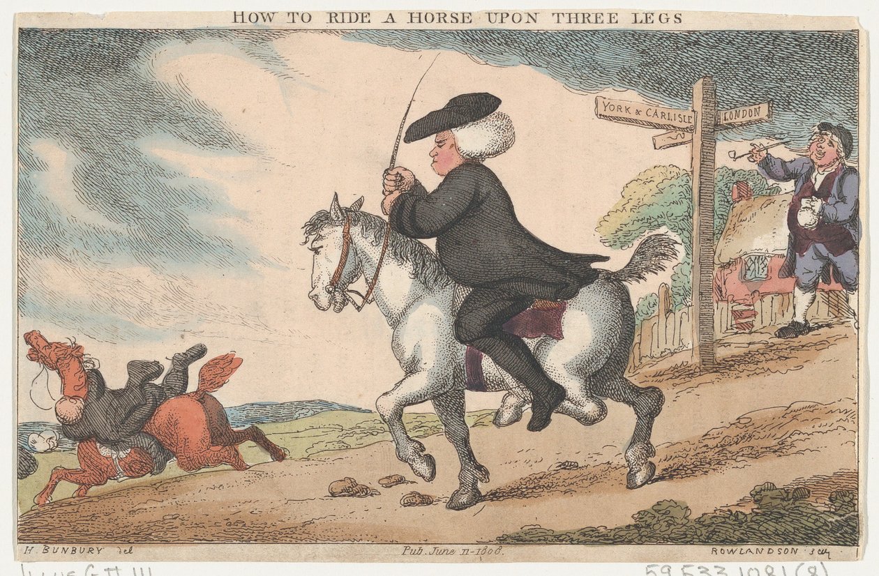 Hvordan ri en hest på tre bein, 11. juni 1808., 11. juni 1808. av Thomas Rowlandson