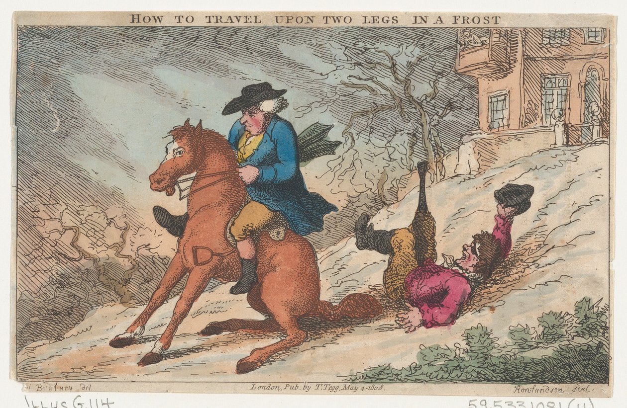 Hvordan reise på to bein i frost, 4. mai 1808., 4. mai 1808. av Thomas Rowlandson
