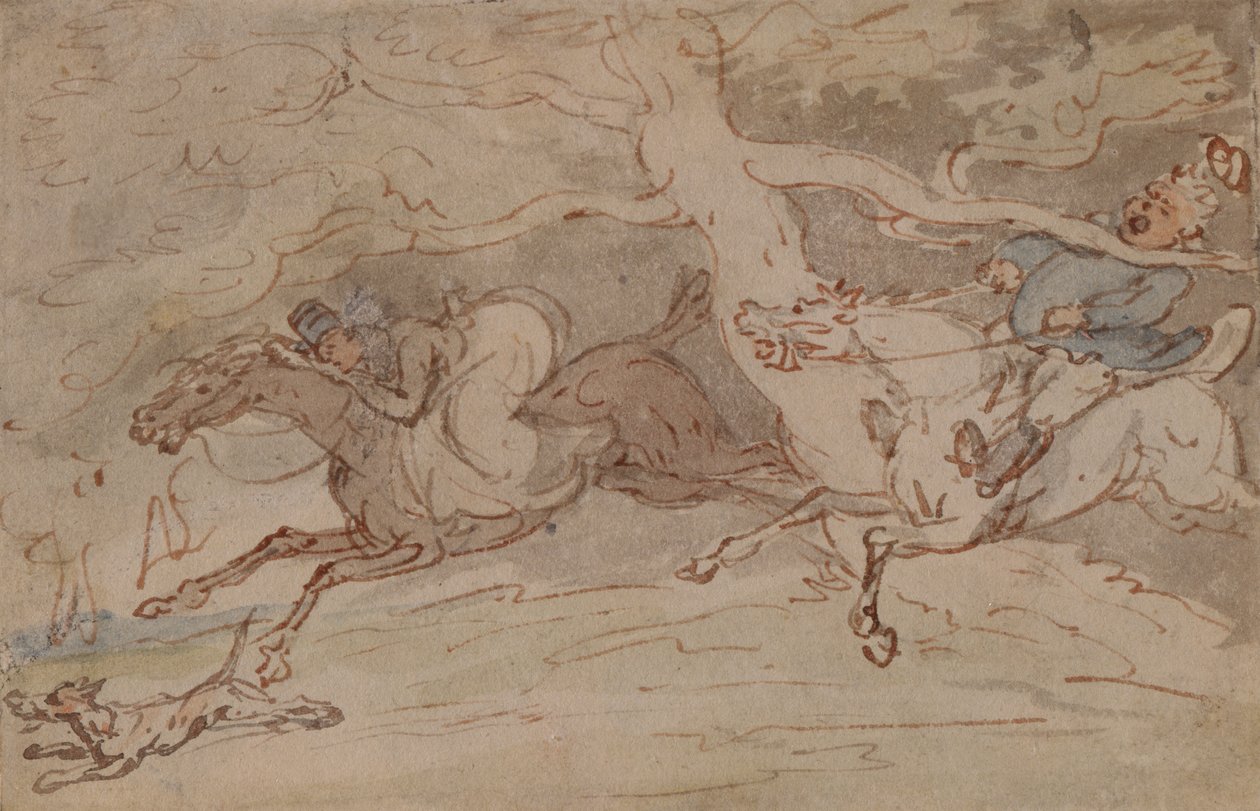 "How to Twist Your Neck" (penn, rødt blekk og akvarell på papir) av Thomas Rowlandson