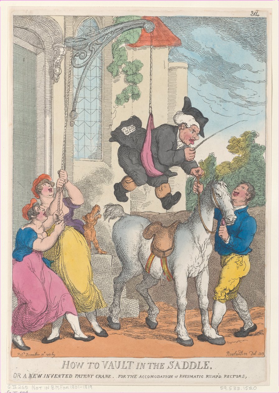 Hvordan hvelve i salen eller en ny oppfinnelse patentkran for overnatting..., 30. desember 1813. av Thomas Rowlandson