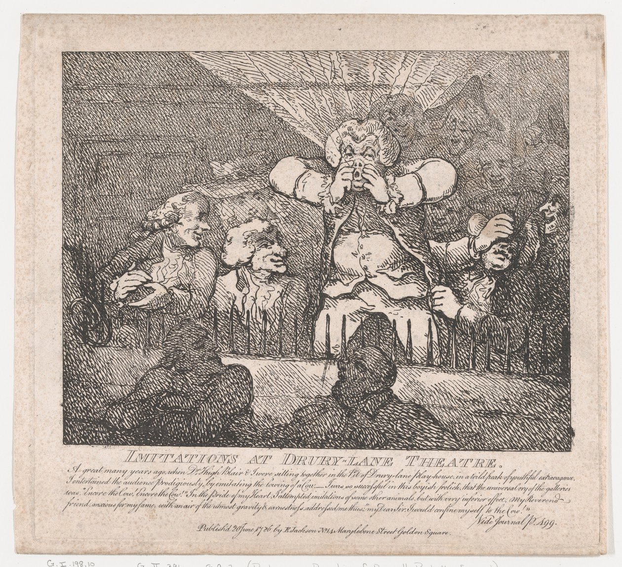 Imitasjoner ved Drury-Lane Theatre Picturesque Beauties of Boswell, Part the Secon..., 20. juni 1786. av Thomas Rowlandson