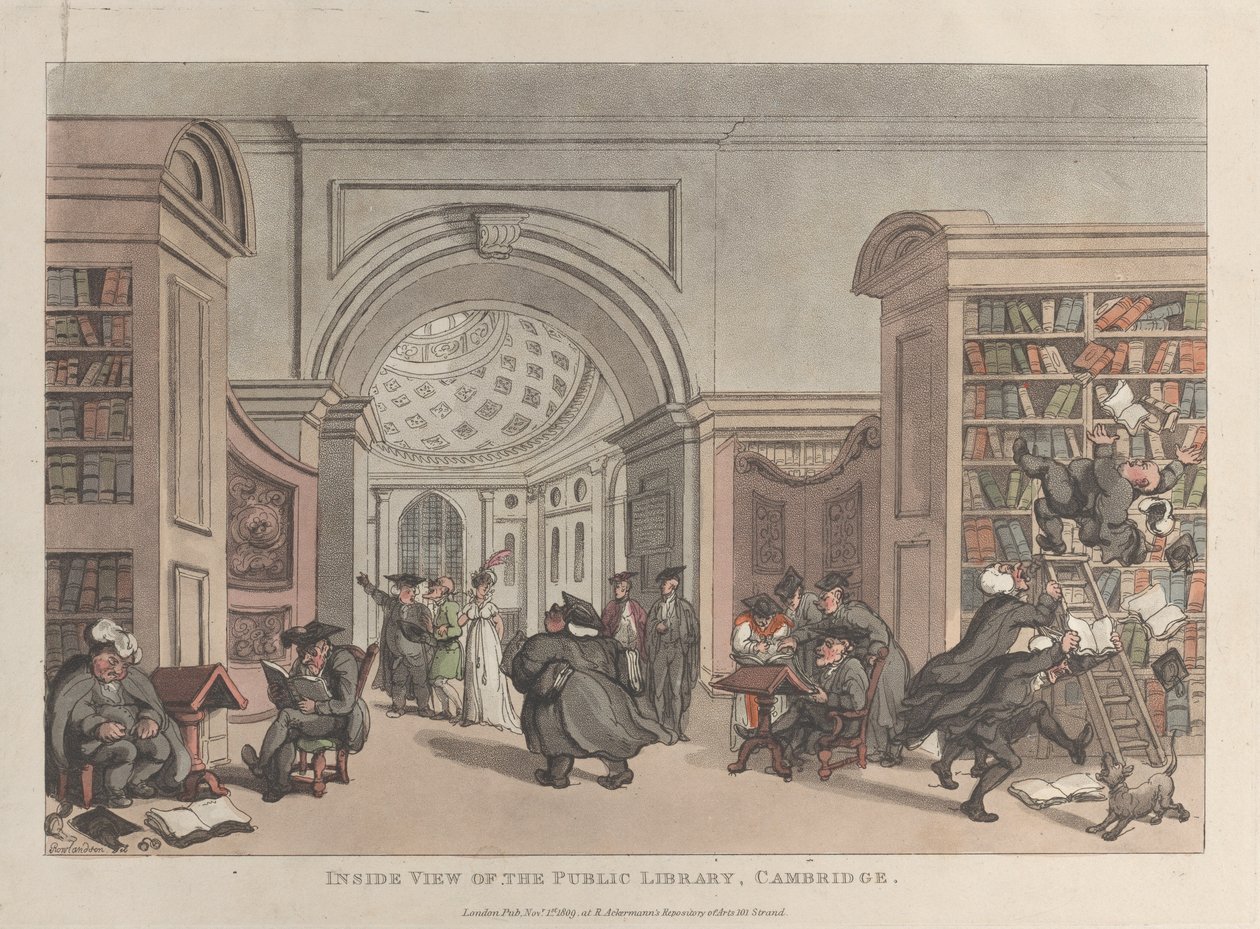 Innsiden av det offentlige biblioteket, Cambridge, 9. november 1809., 9. november 1809. av Thomas Rowlandson