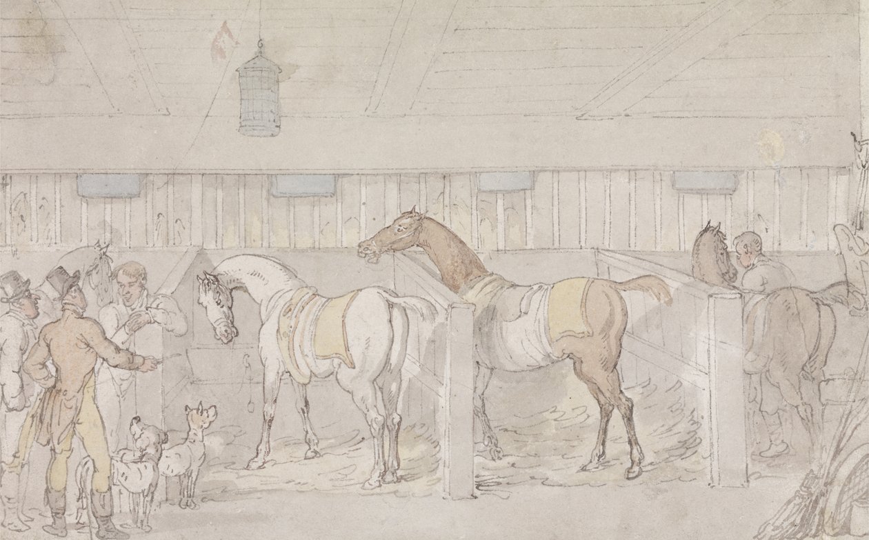Interiør i en stall (penn og blekk og akvarell på papir) av Thomas Rowlandson