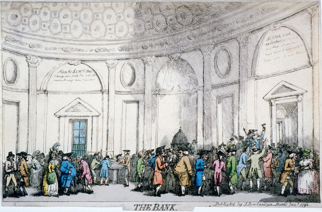 Innvendig visning av Bank of England, City of London, 1792. av Thomas Rowlandson