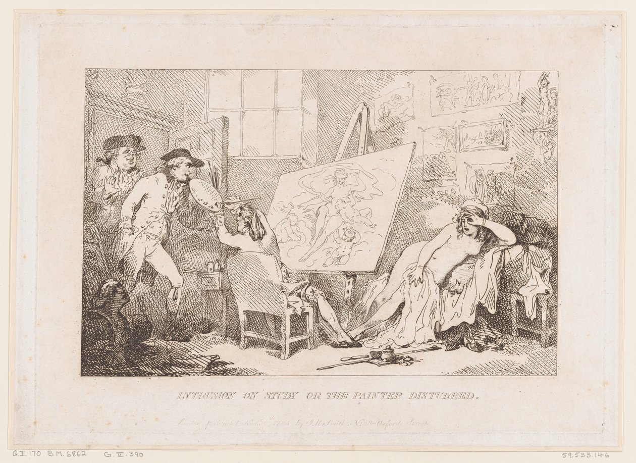 Forstyrrelse under arbeidet, eller «Maleren blir forstyrret» av Thomas Rowlandson