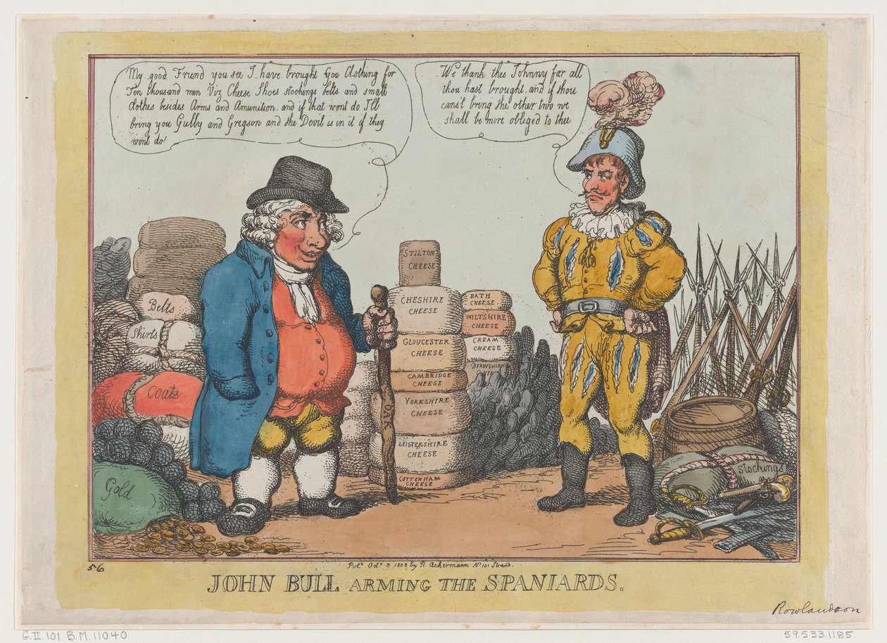John Bull bevæpnet spanjolene, 3. oktober 1808., 3. oktober 1808. av Thomas Rowlandson