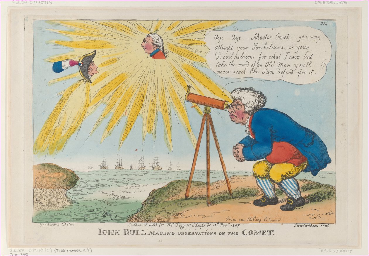 John Bull gjør observasjoner på kometen, 10. november 1807., 10. november 1807. av Thomas Rowlandson
