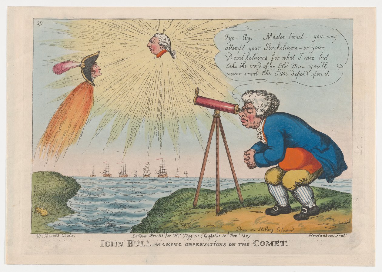 John Bull gjør observasjoner på kometen, 10. november 1807., 10. november 1807. av Thomas Rowlandson