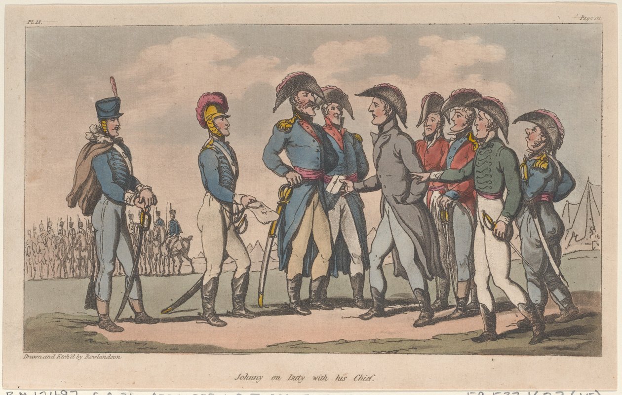 Johnny on Duty with his Chief, fra The Military Adventures of Johnny Newcome, 1815., 1815. av Thomas Rowlandson
