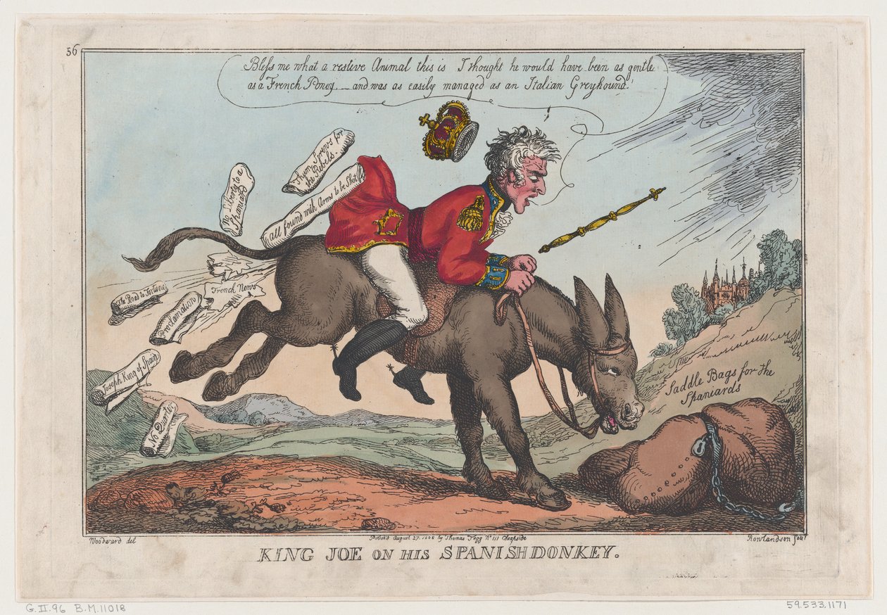 Kong Joe på sitt spanske esel, 27. august 1808., 27. august 1808. av Thomas Rowlandson