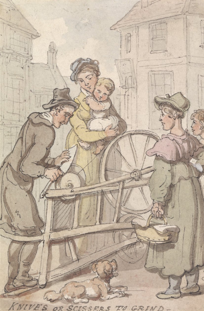 Kniver eller sakser som skal slipes av Thomas Rowlandson
