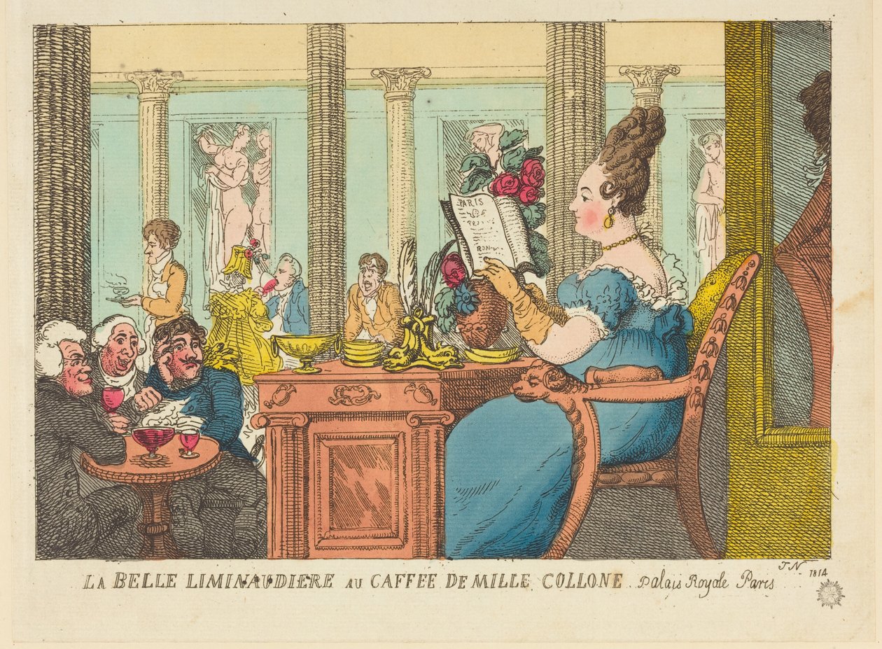 La Belle Limonaudiere på Café des Mille Colonnes, Palais Royal, Paris av Thomas Rowlandson
