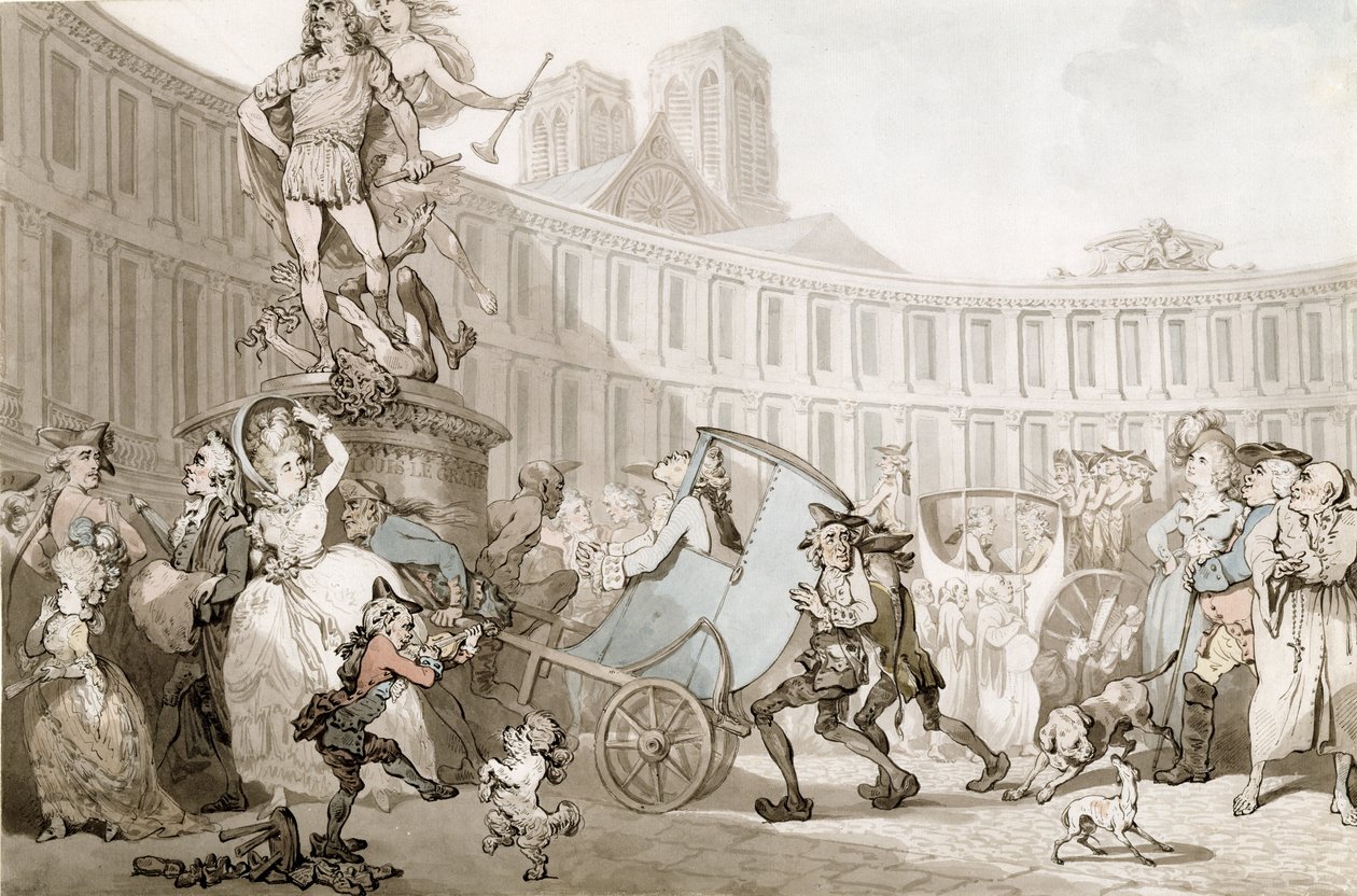 La Place des Victoires, Paris, ca. 1789 (penn og blekk og akvarell over grafitt på lagt papir) av Thomas Rowlandson