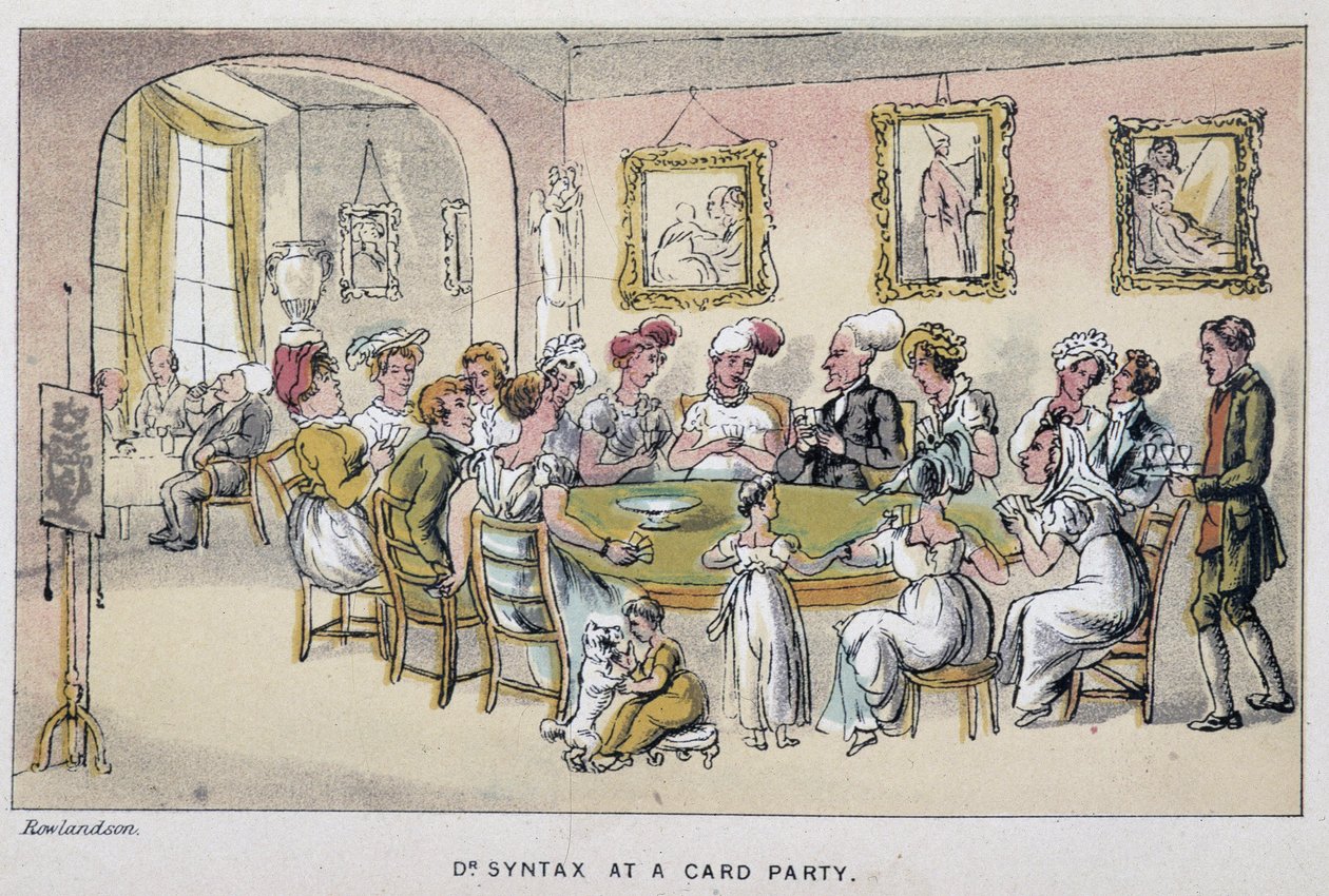 La docteur à une partie de cartes - i "" Doctor Syntax sine tre turer: på jakt etter den pittoreske trøsten og en kone"" av William Combe, ill. Rowlandson av Thomas Rowlandson