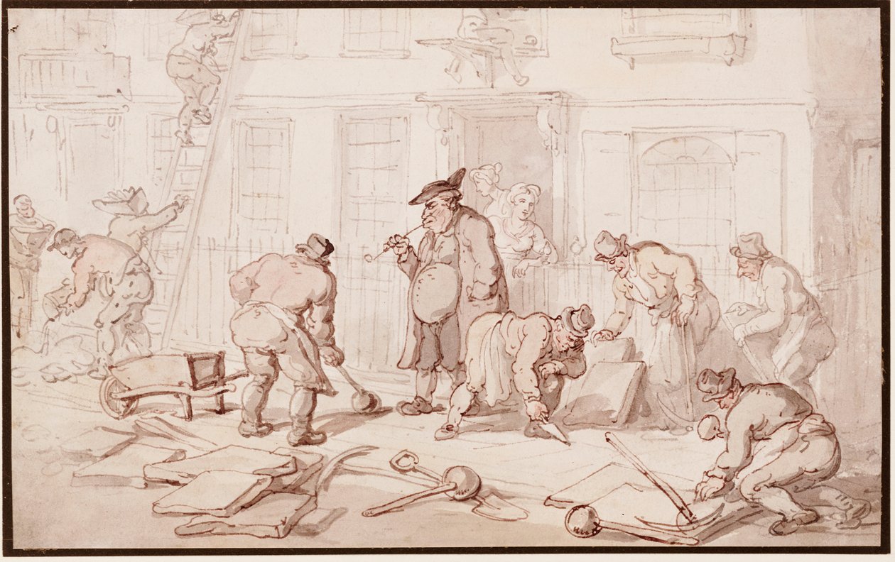 Arbeidere legger ned et fortau av Thomas Rowlandson