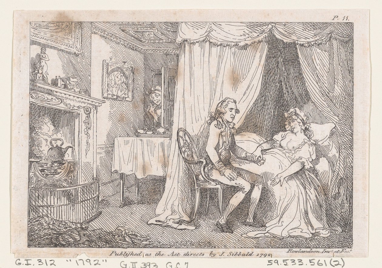 Lady Booby forsøker å forføre den plettfrie Joseph, fra The Adventures of Joseph Andrew..., 1792. av Thomas Rowlandson