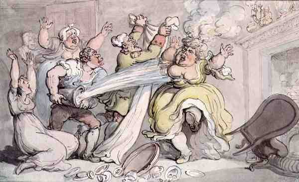Lady with her Wig on Fire (penn og blekk og akvarell på papir) av Thomas Rowlandson