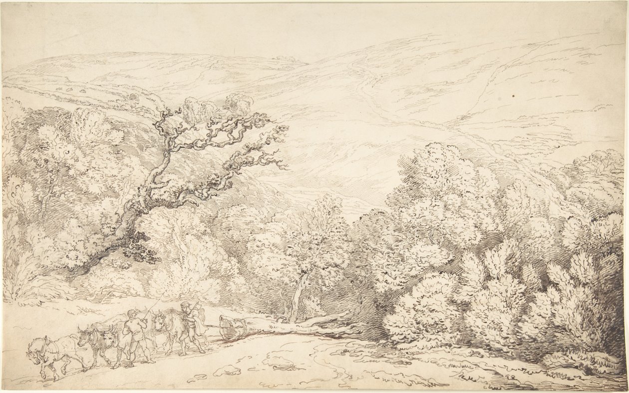Landskap med okser og et felt tre av Thomas Rowlandson