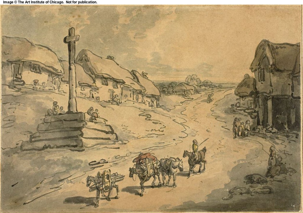 Landskap med veikantkors og hytter av Thomas Rowlandson