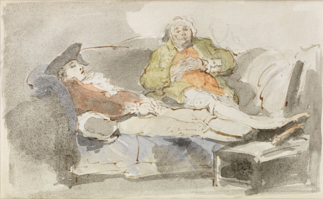 Lazing på en sofa (akvarell over penn og blekk) av Thomas Rowlandson