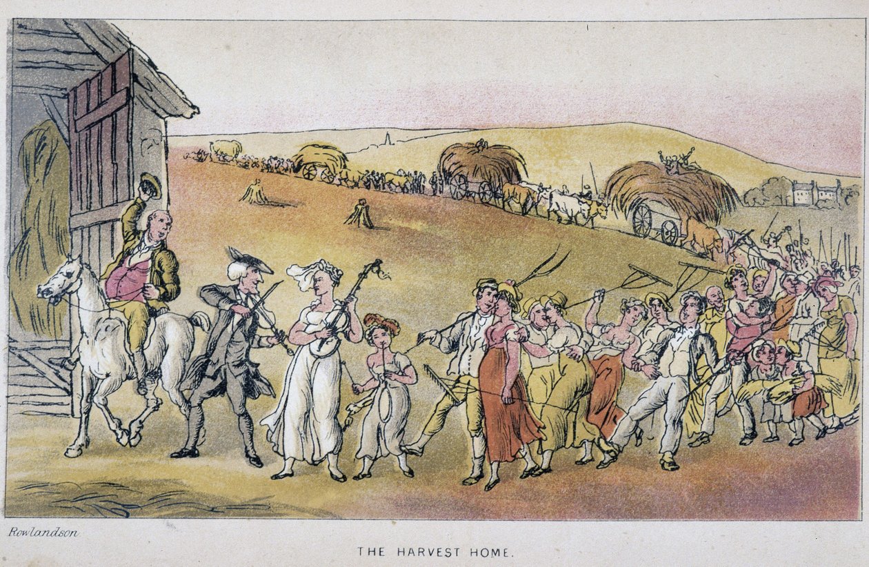 Legen med bønder på innhøstingsfestivalen - i "" Doctor Syntax sine tre turer: på jakt etter den pittoreske trøsten og en kone"" av William Combe, ill. Rowlandson av Thomas Rowlandson