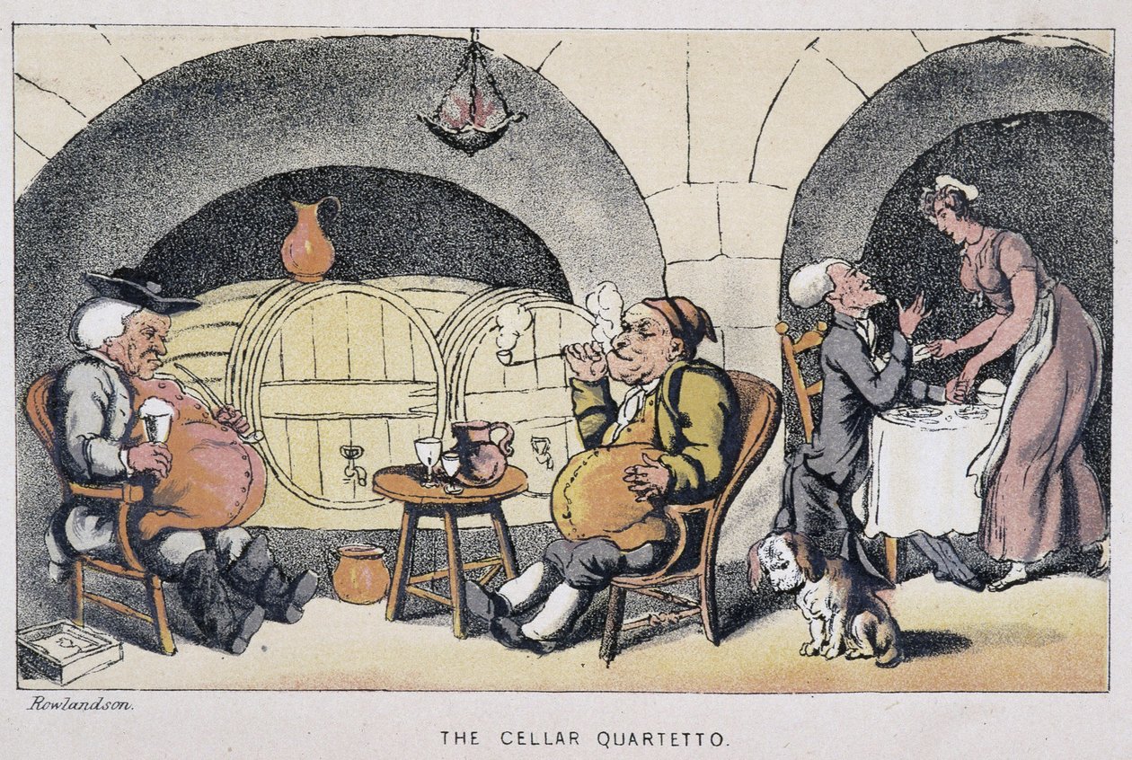 Le docteur dans un cellar ou un cave - i "" Doctor Syntax sine tre turer: på jakt etter den pittoreske trøsten og en kone"" av William Combe, ill. Rowlandson av Thomas Rowlandson