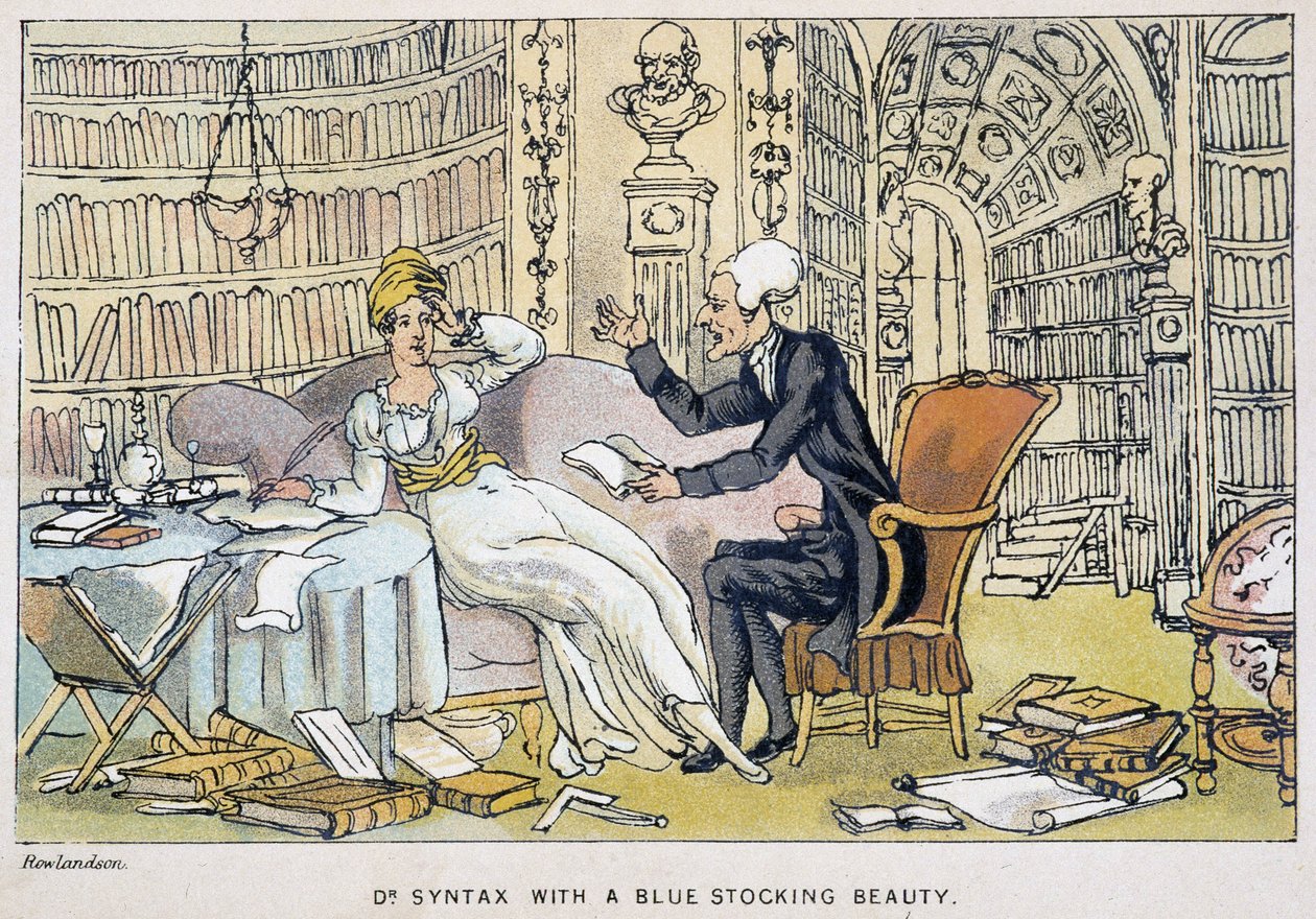 Le docteur et une intellectuelle - i "" Doctor Syntax sine tre turer: på jakt etter den pittoreske trøsten og en kone"" av William Combe, ill. Rowlandson av Thomas Rowlandson